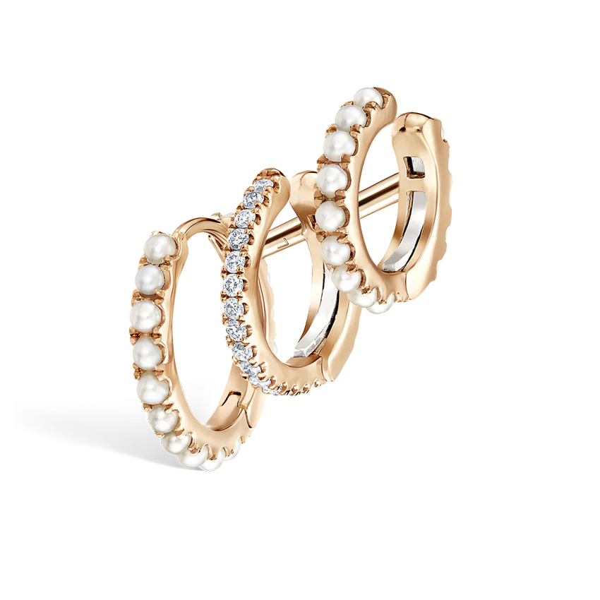 Pearl and Diamond Triple Linked Eternity Hoop Earring and Cuffs - Image 18