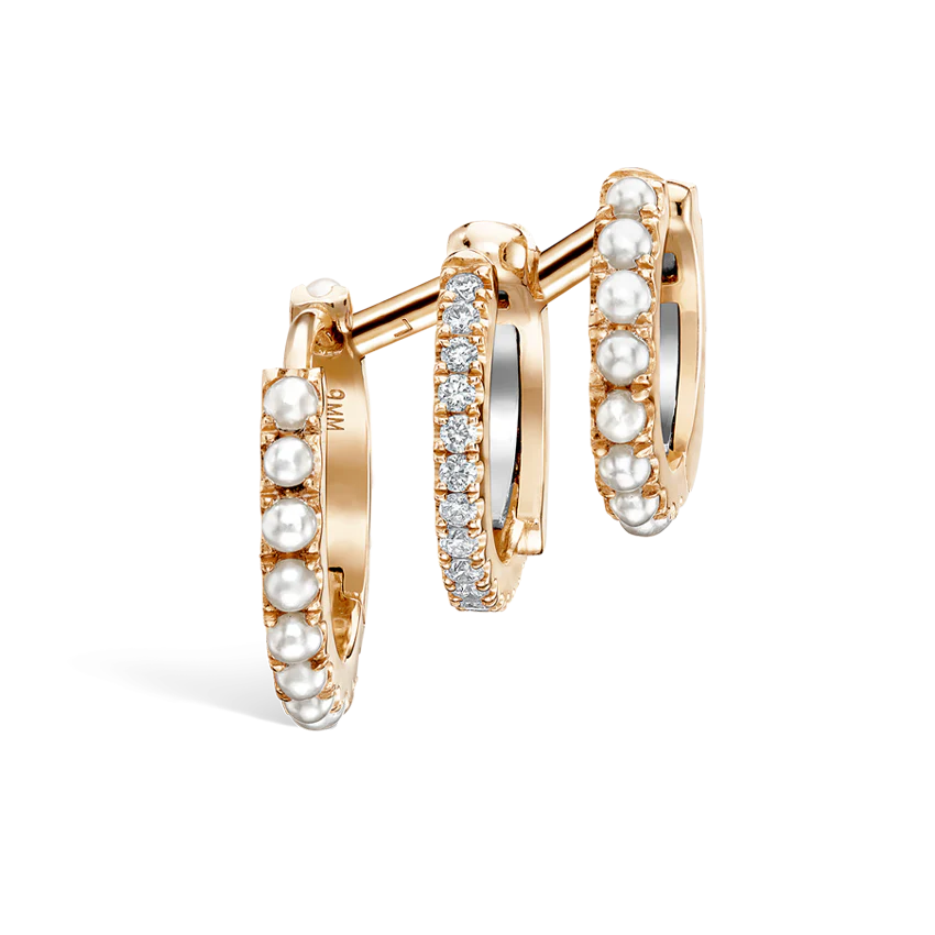 Pearl and Diamond Triple Linked Eternity Hoop Earring and Cuffs - Image 19