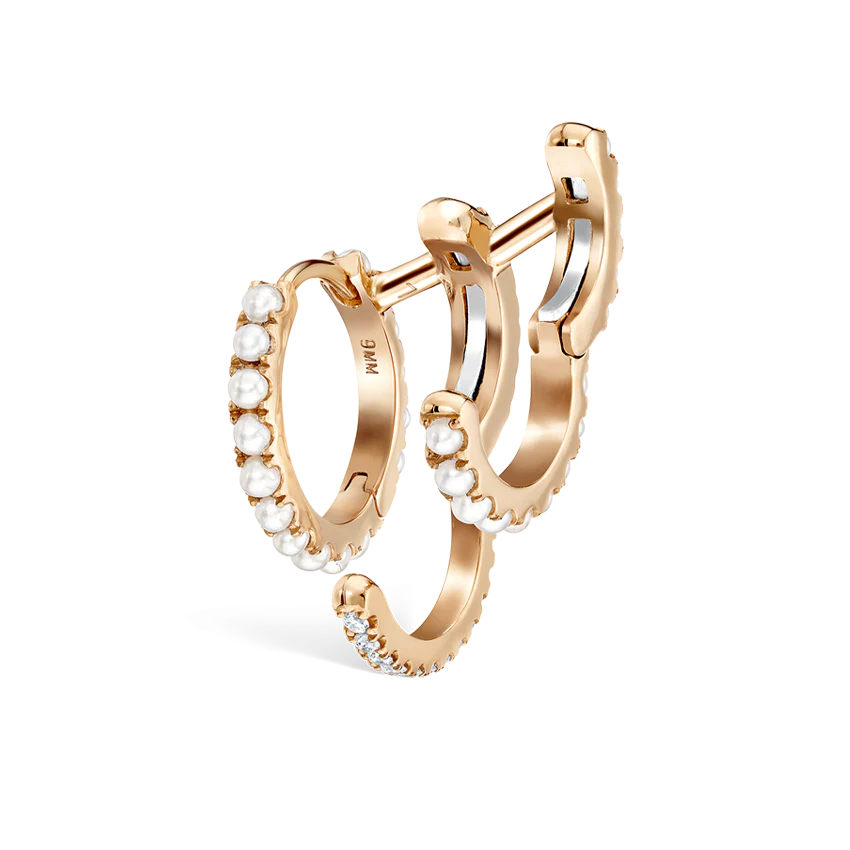 Pearl and Diamond Triple Linked Eternity Hoop Earring and Cuffs - Image 20