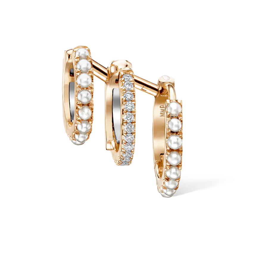 Pearl and Diamond Triple Linked Eternity Hoop Earring and Cuffs - Image 23