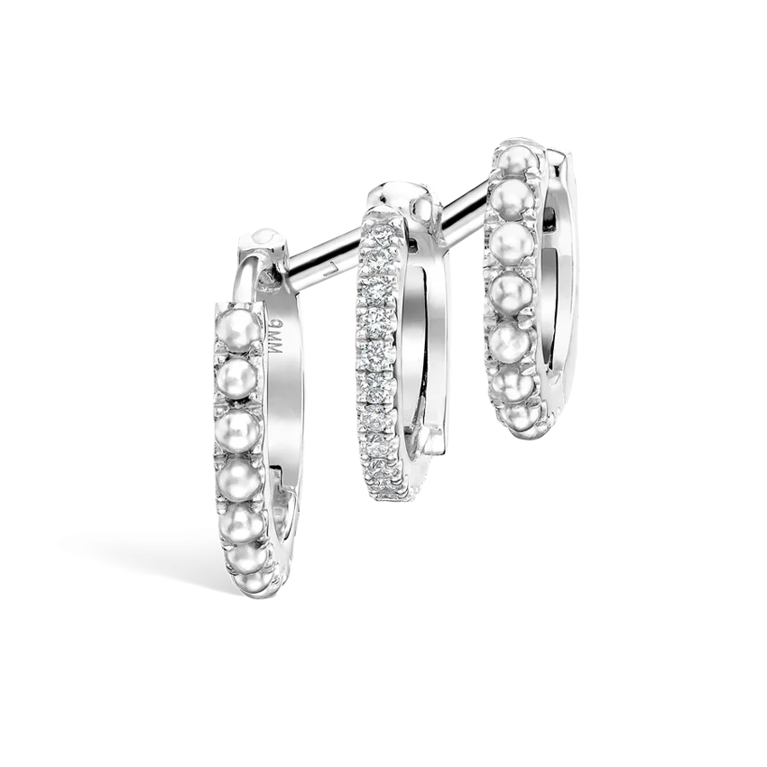 Pearl and Diamond Triple Linked Eternity Hoop Earring and Cuffs - Image 3