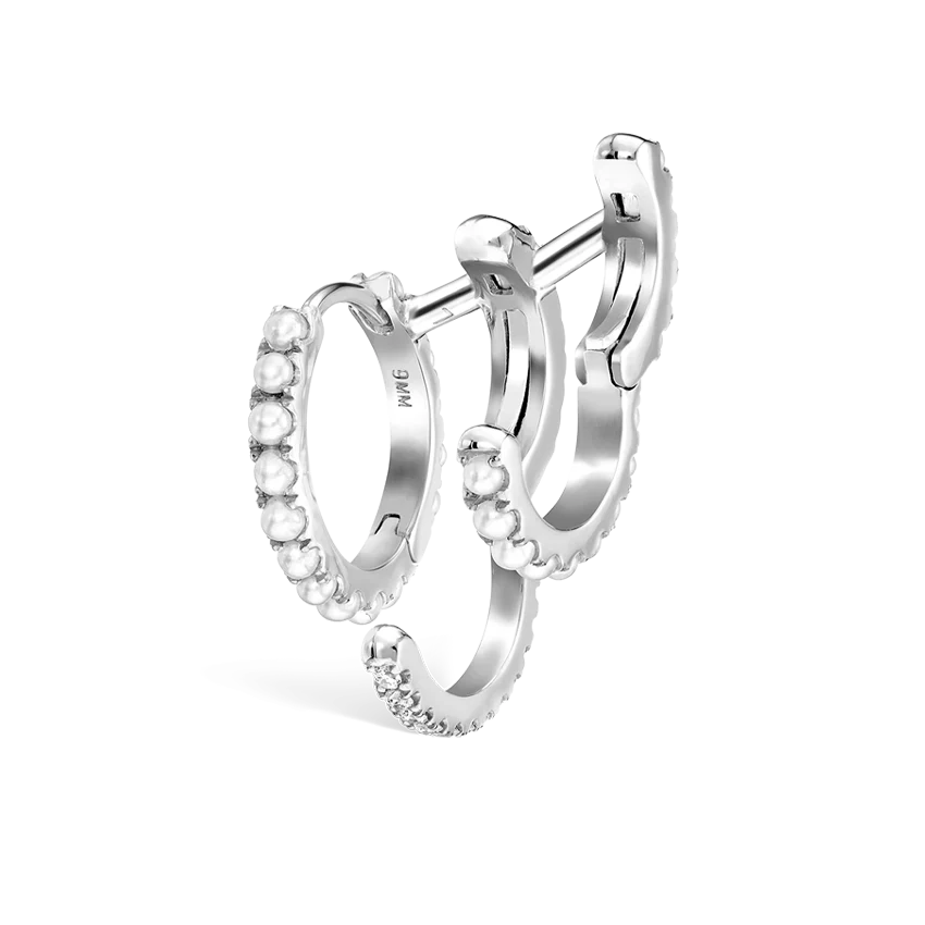 Pearl and Diamond Triple Linked Eternity Hoop Earring and Cuffs - Image 4