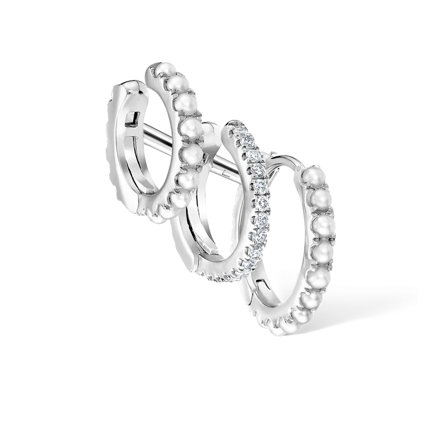 Pearl and Diamond Triple Linked Eternity Hoop Earring and Cuffs - Image 6