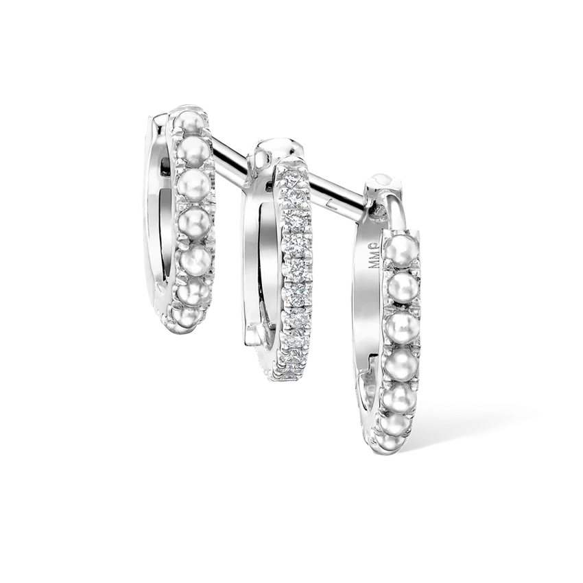 Pearl and Diamond Triple Linked Eternity Hoop Earring and Cuffs - Image 7
