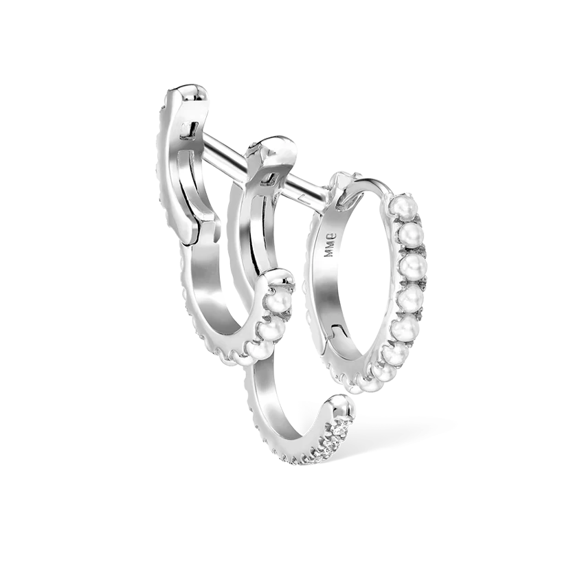 Pearl and Diamond Triple Linked Eternity Hoop Earring and Cuffs - Image 8