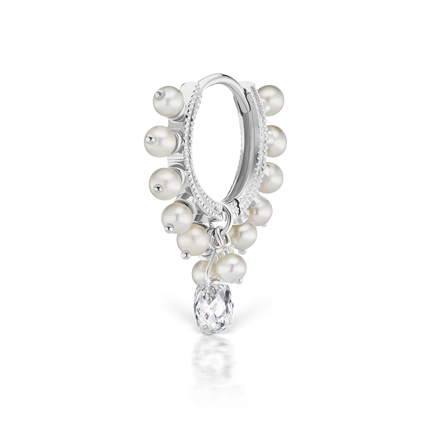 Pearl Coronet Diamond Briolette Hoop Earring
