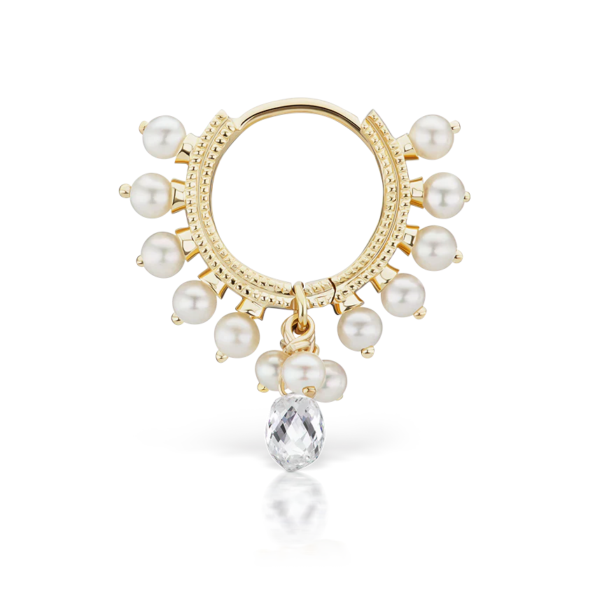 Pearl Coronet Diamond Briolette Hoop Earring - Image 12