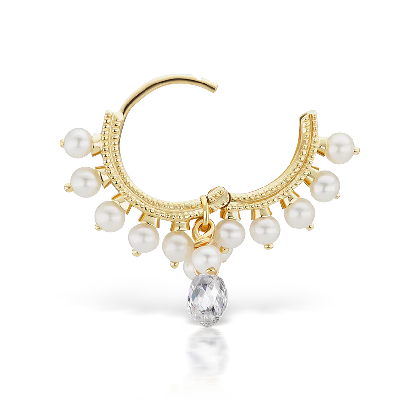 Pearl Coronet Diamond Briolette Hoop Earring - Image 13
