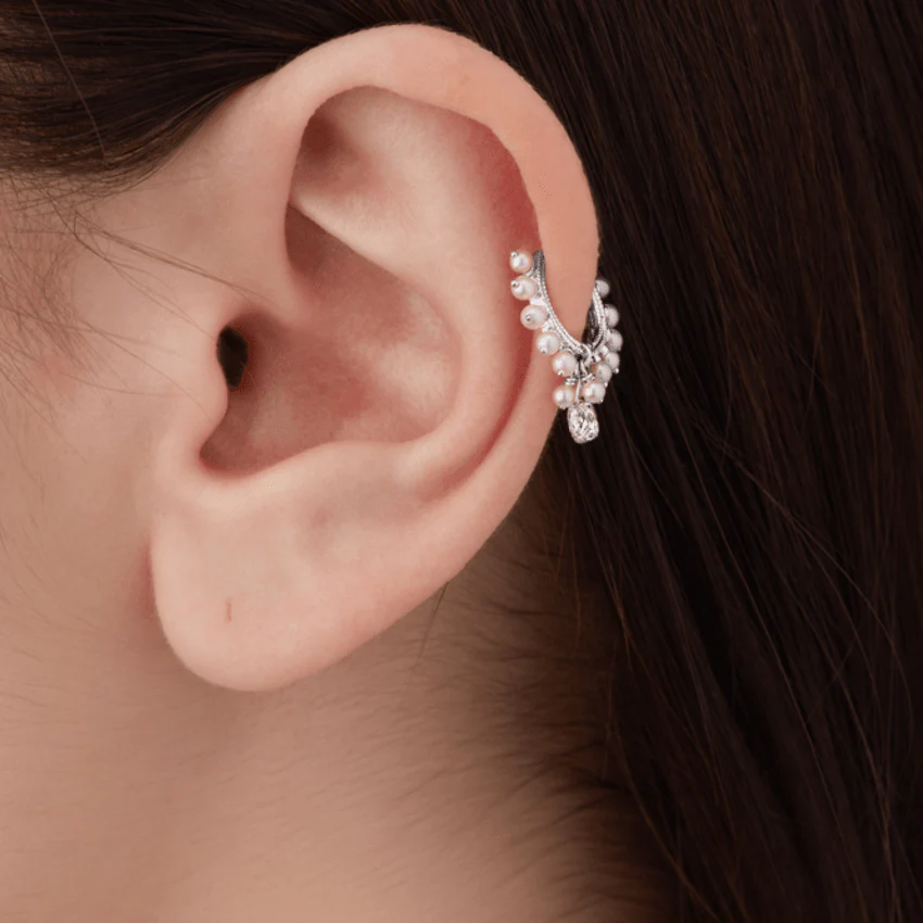 Pearl Coronet Diamond Briolette Hoop Earring - Image 14