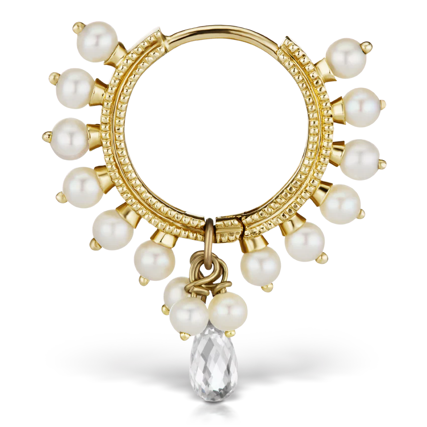 Pearl Coronet Diamond Briolette Hoop Earring - Image 17