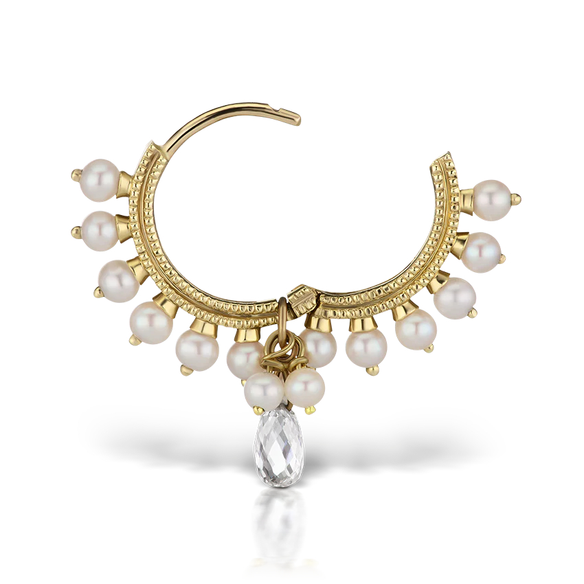 Pearl Coronet Diamond Briolette Hoop Earring - Image 18