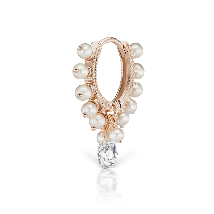 Pearl Coronet Diamond Briolette Hoop Earring - Image 21