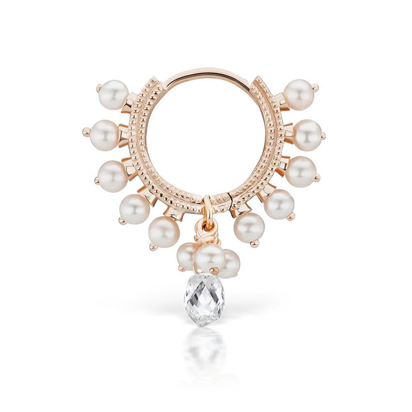 Pearl Coronet Diamond Briolette Hoop Earring - Image 22