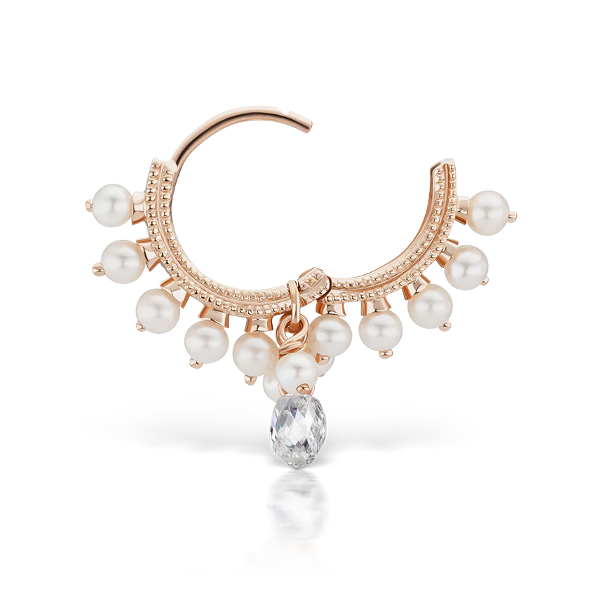 Pearl Coronet Diamond Briolette Hoop Earring - Image 23