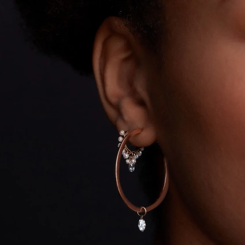 Pearl Coronet Diamond Briolette Hoop Earring - Image 26