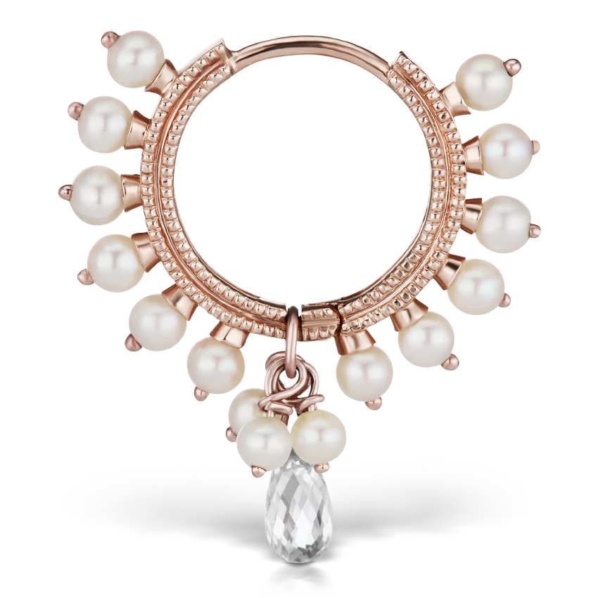 Pearl Coronet Diamond Briolette Hoop Earring - Image 27