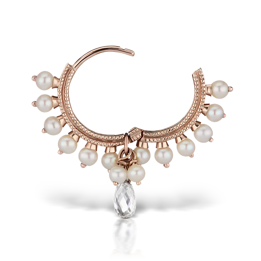 Pearl Coronet Diamond Briolette Hoop Earring - Image 28