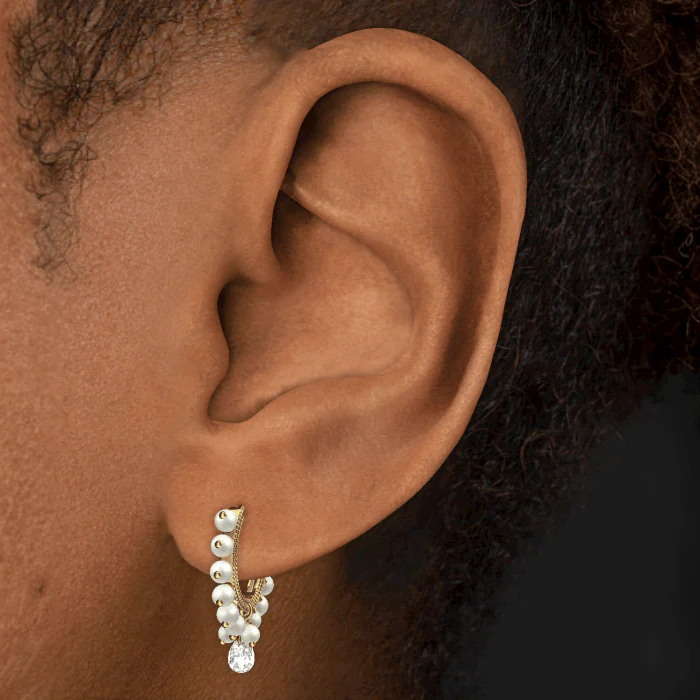 Pearl Coronet Diamond Briolette Hoop Earring - Image 29