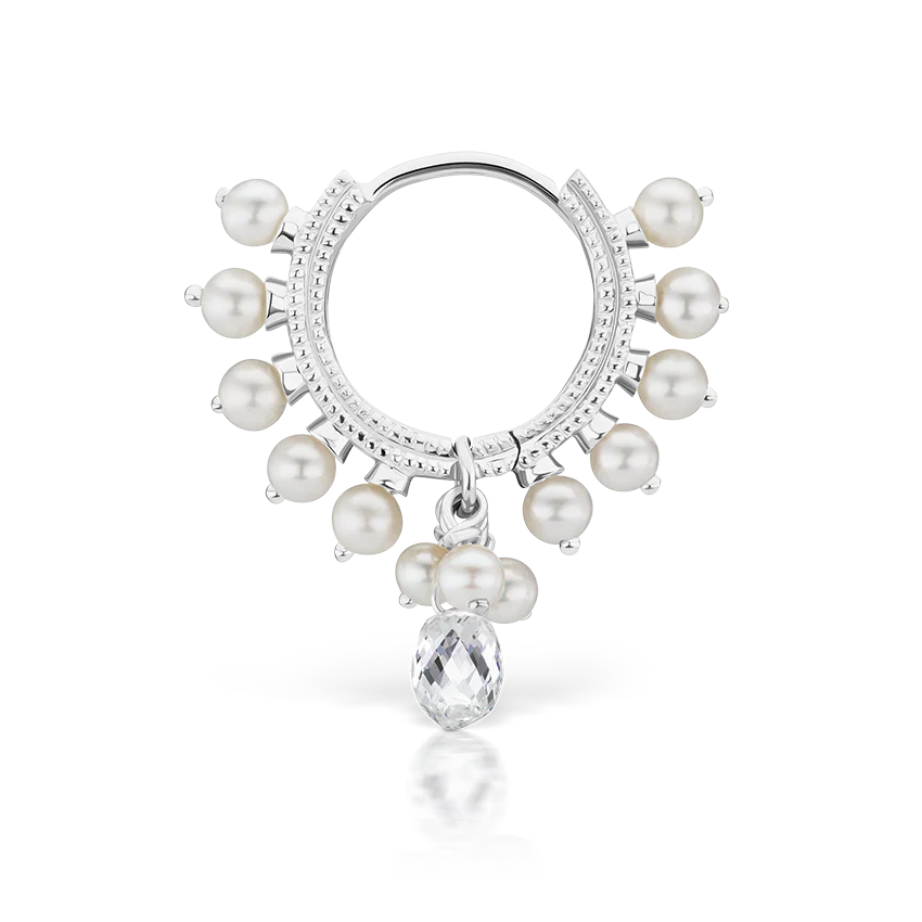 Pearl Coronet Diamond Briolette Hoop Earring - Image 3