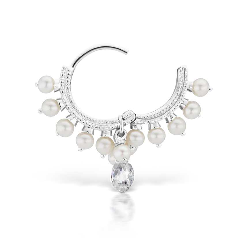 Pearl Coronet Diamond Briolette Hoop Earring - Image 4