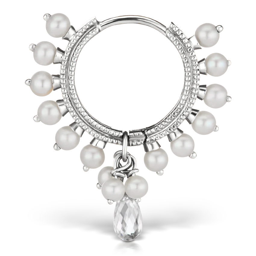 Pearl Coronet Diamond Briolette Hoop Earring - Image 7