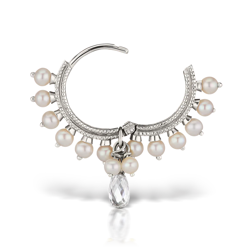 Pearl Coronet Diamond Briolette Hoop Earring - Image 8