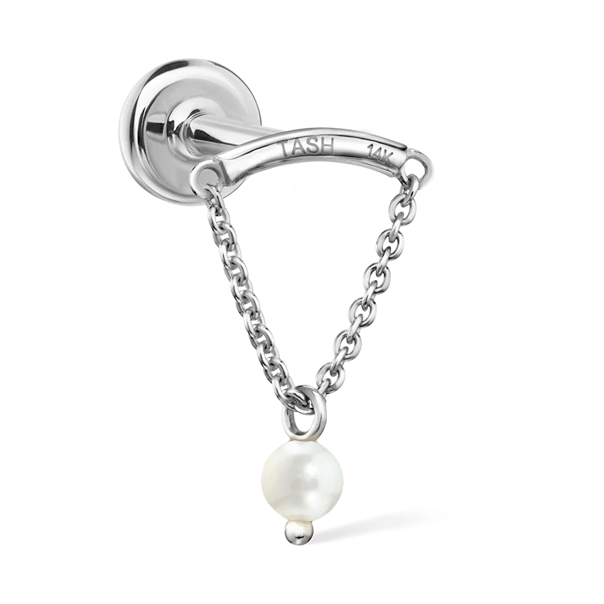 Pearl Drape Threaded Stud Earring With Titanium Backing - Image 2