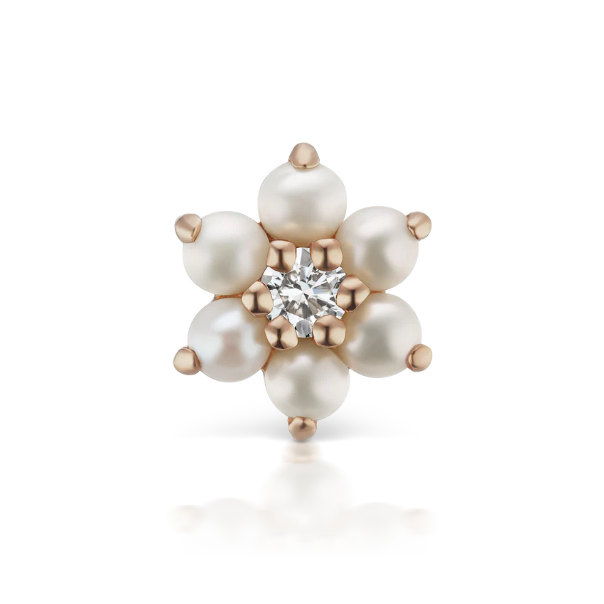 Pearl Flower with Diamond Center Threaded Stud Earring With Titanium Backing - Image 11