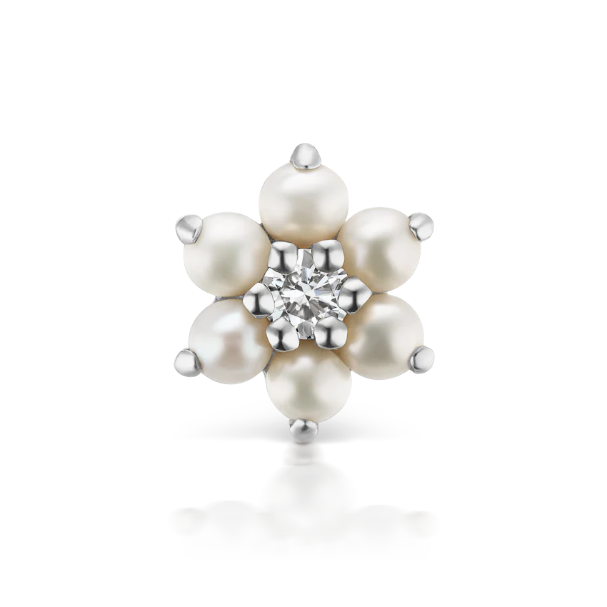 Pearl Flower with Diamond Center Threaded Stud Earring With Titanium Backing - Image 3