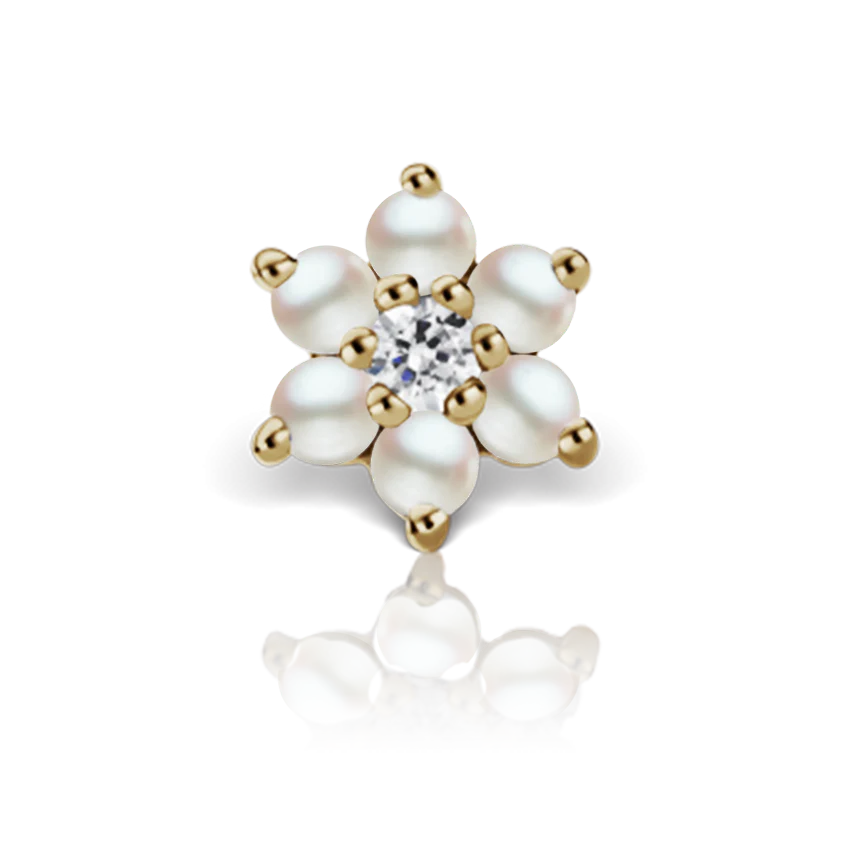 Pearl Flower with Diamond Center Threaded Stud Earring With Titanium Backing - Image 7