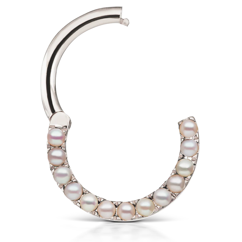Pearl Horizontal Eternity Hoop Earring - Image 3