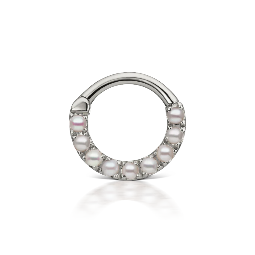 Pearl Horizontal Eternity Hoop Earring - Image 4
