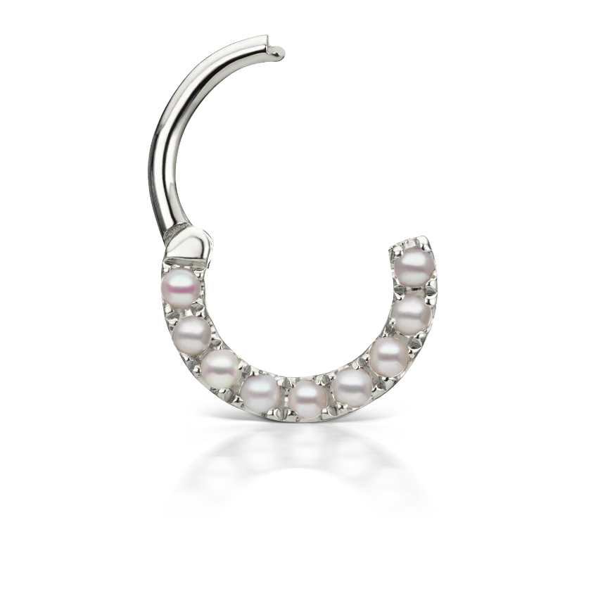 Pearl Horizontal Eternity Hoop Earring - Image 5