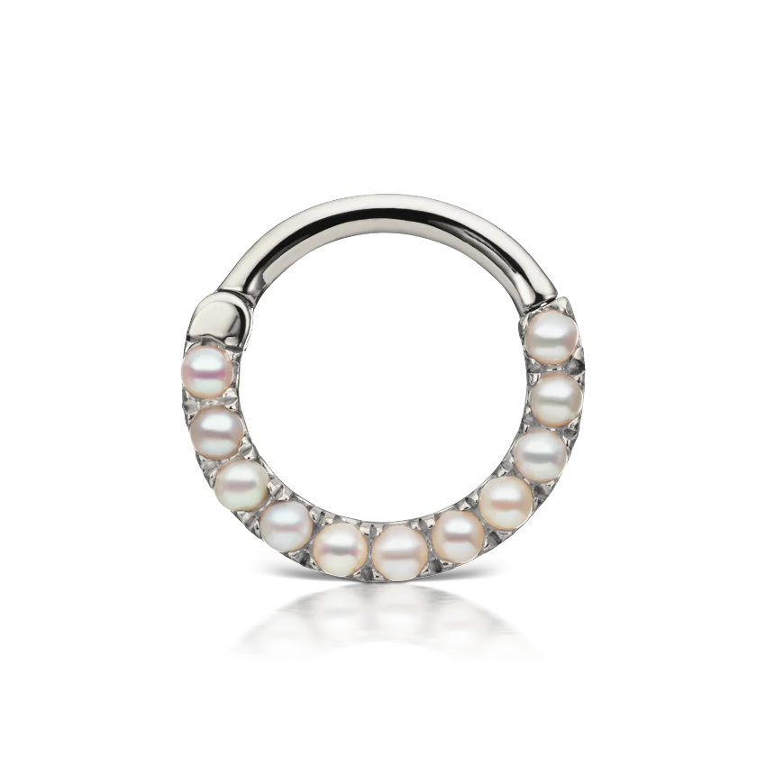 Pearl Horizontal Eternity Hoop Earring - Image 7