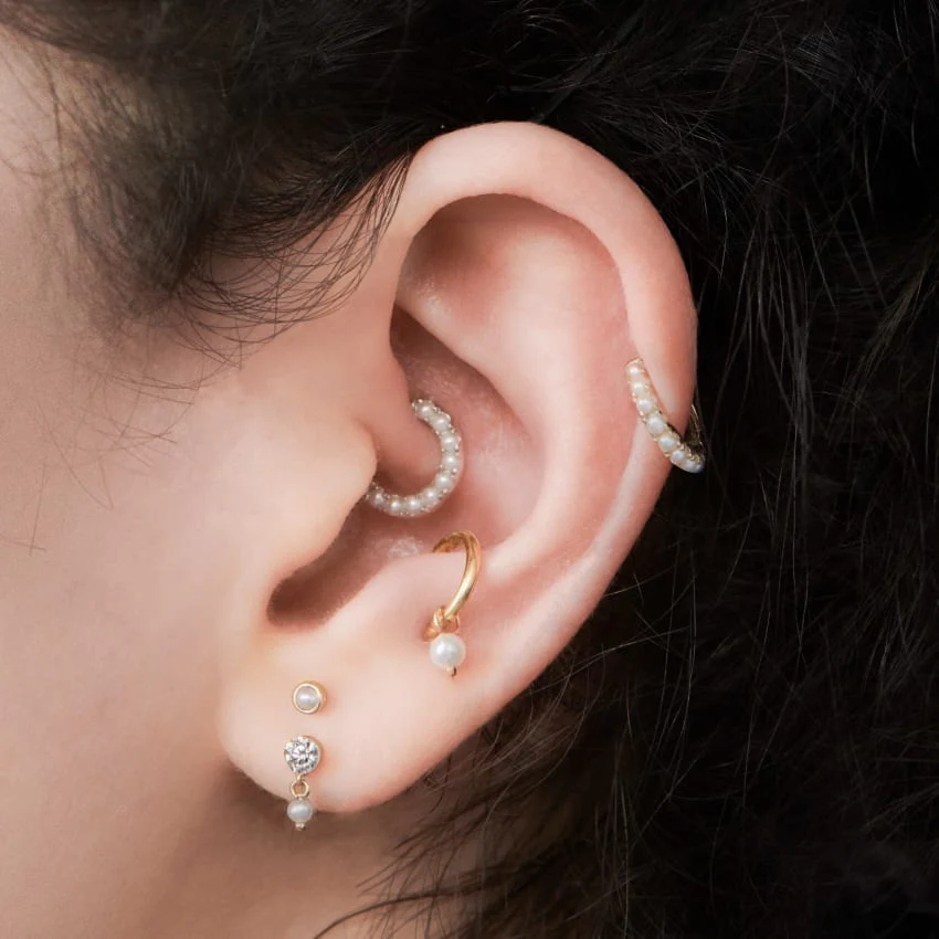 Pearl Horizontal Eternity Hoop Earring - Image 9