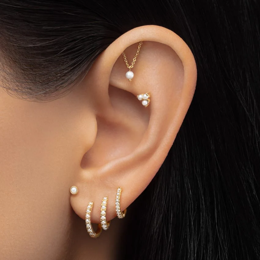 Pearl Trinity Threaded Stud Earring - Image 21
