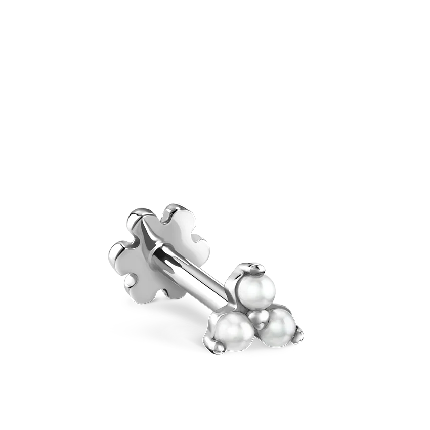 Pearl Trinity Threaded Stud Earring With Titanium Backing