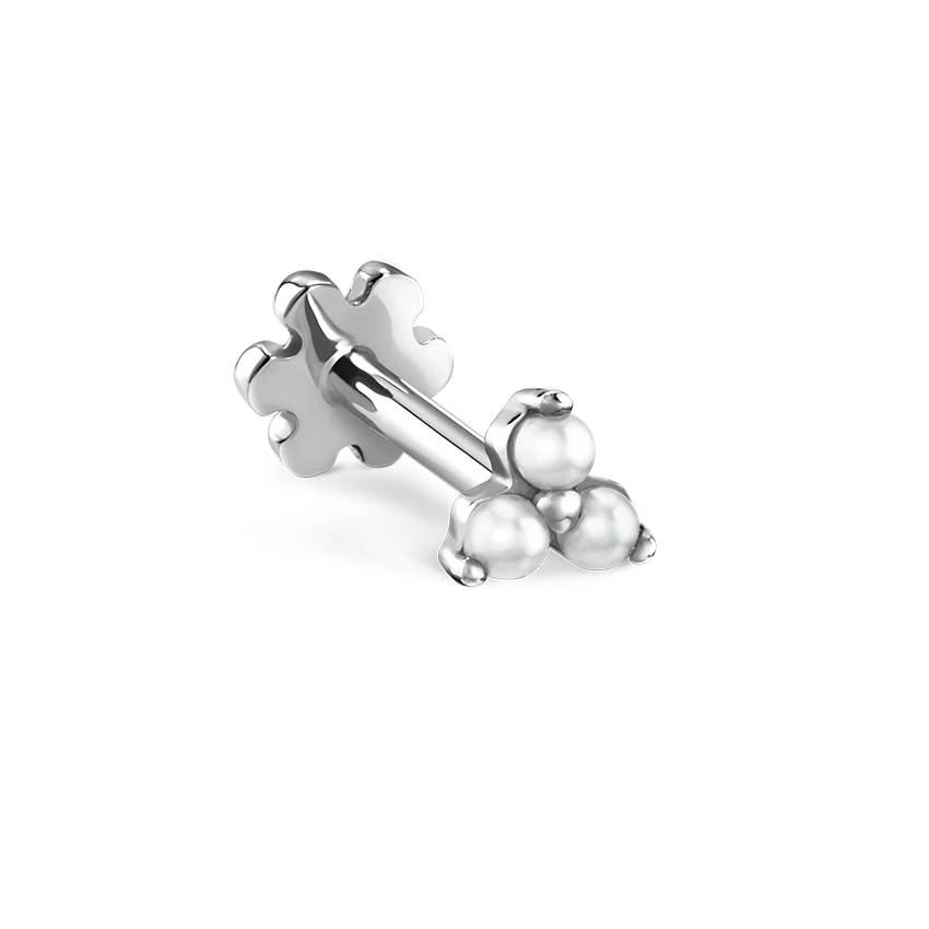 Pearl Trinity Threaded Stud Earring With Titanium Backing - Image 2
