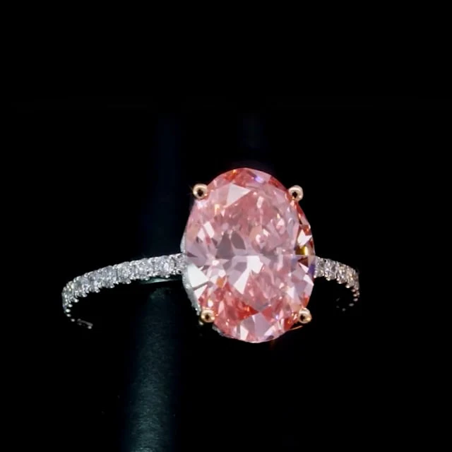 Pink Oval Diamond Eternity Finger Ring - Image 4
