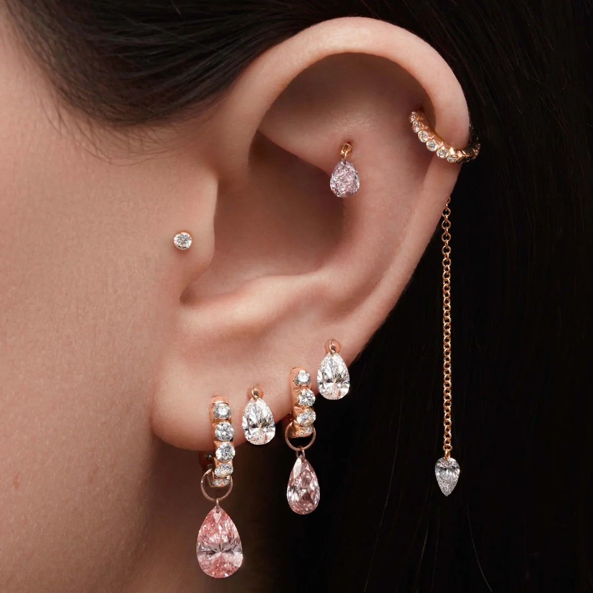 Natural Pink Pear Floating Diamond Threaded Charm Earring With Titanium Backing - Image 4