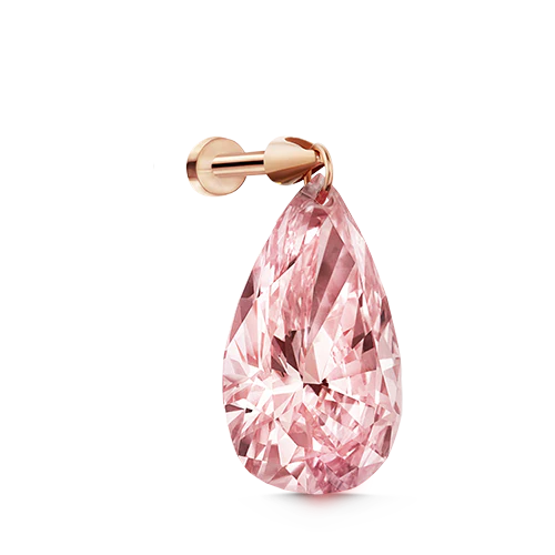 Pink Pear Floating Diamond Threaded Charm Earring With Titanium Backing