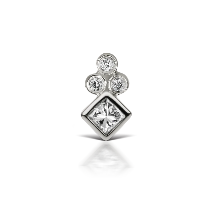 Princess Four Diamond Trinity Threaded Stud Earring With Titanium Backing - Image 2