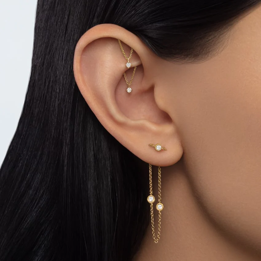 Prong Set Diamond Drape Threaded Stud Earring - Image 5