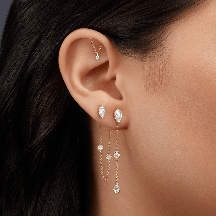 Prong Set Diamond Drape Threaded Stud Earring With Titanium Backing - Image 10