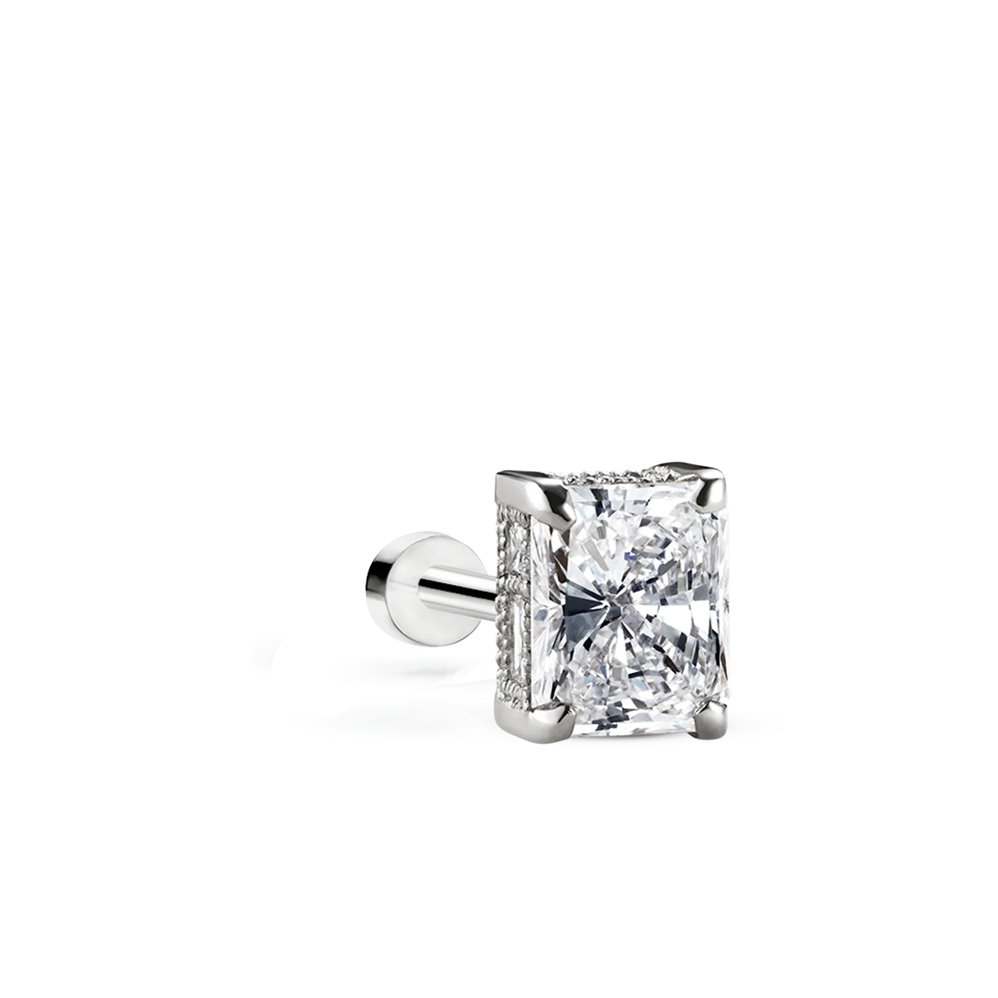 Radiant Diamond Engraved Threaded Stud Earring - Image 7
