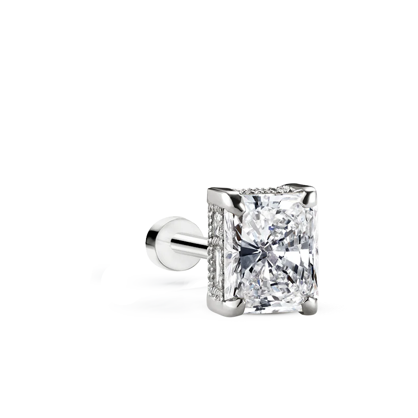 Radiant Diamond Engraved Threaded Stud Earring With Titanium Backing