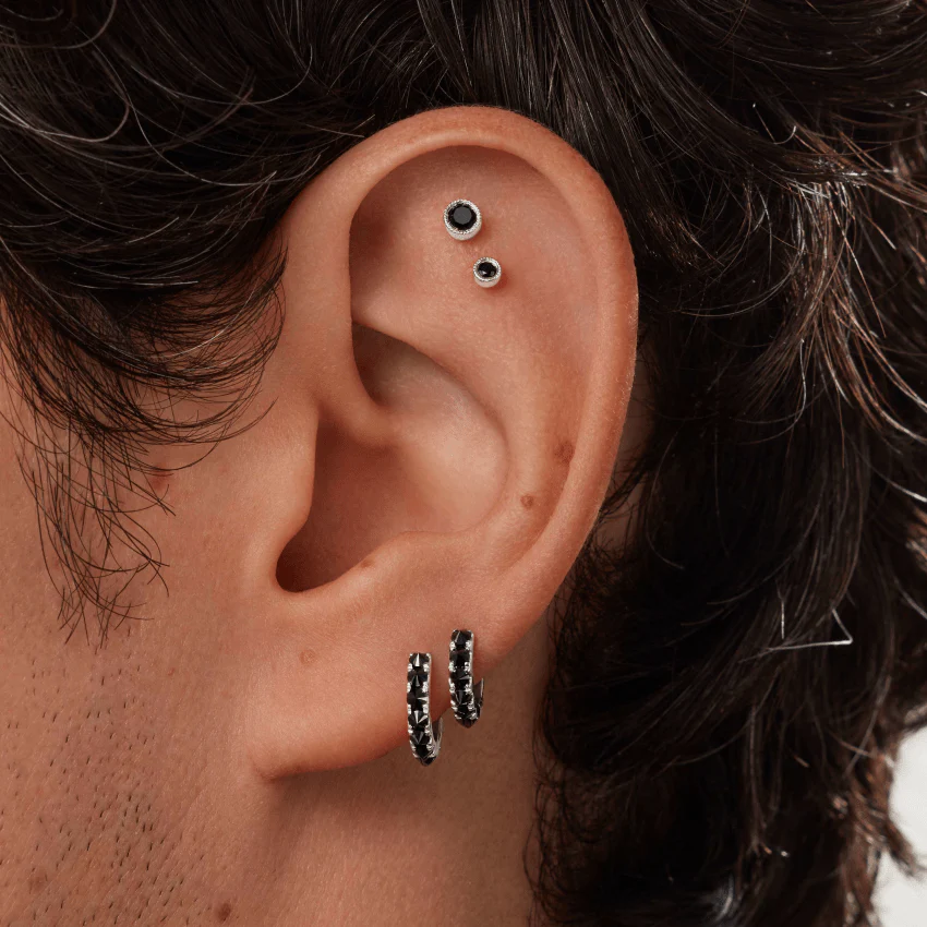 Reverse Set Black Diamond Eternity Hoop Earring - Image 13