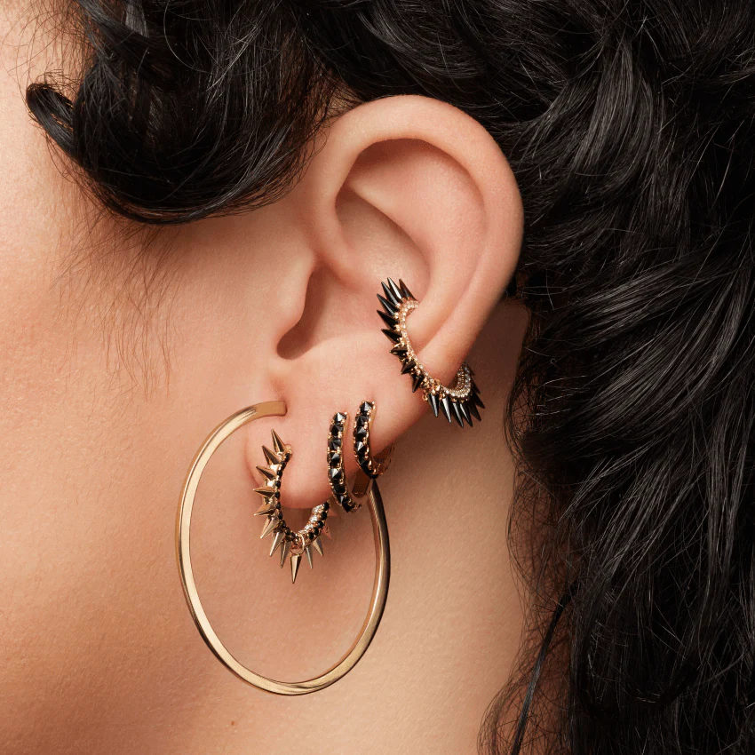 Reverse Set Black Diamond Eternity Hoop Earring - Image 15