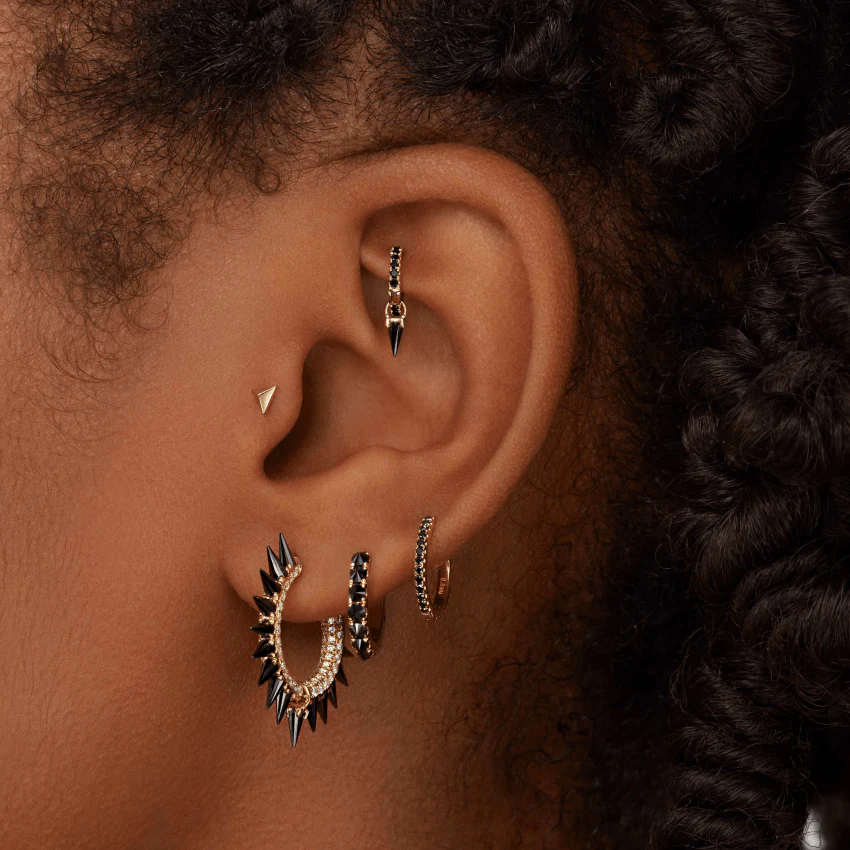 Reverse Set Black Diamond Eternity Hoop Earring - Image 19