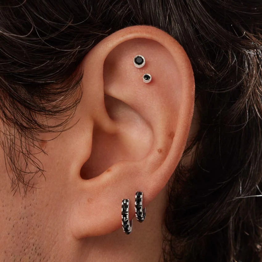 Reverse Set Black Diamond Eternity Hoop Earring - Image 32